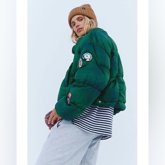 New FP Movement Free People In A Bubble Patch Puffer Jacket Coat Green sz M - Picture 2 of 11